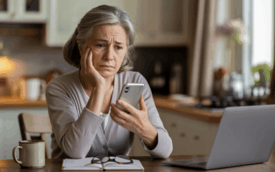 A senior woman looking at her phone - worried