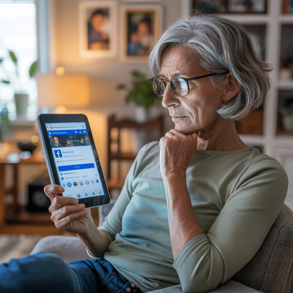 Woman looking at Facebook